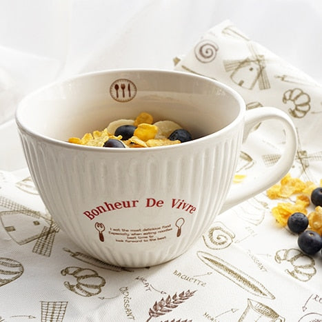 590ml French White Large Soup Cereal Ceramic Mug