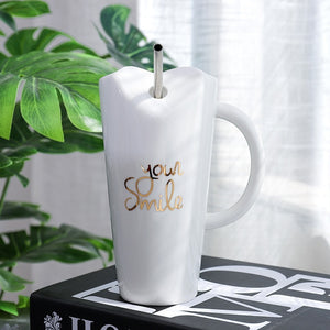 Gold Cactus Leaf Letter Ceramic Coffee Mug