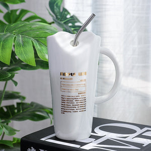 Gold Cactus Leaf Letter Ceramic Coffee Mug