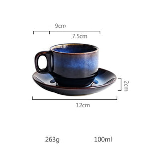 Deep Blue Ceramic Coffee Cup Saucer Set