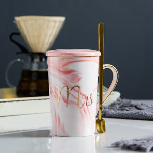 Simple Flamingo Ceramic Cup With Lid and Spoon