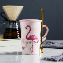 Load image into Gallery viewer, Simple Flamingo Ceramic Cup With Lid and Spoon